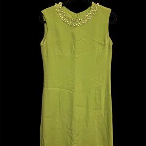 Amazing Chartreuse Cocktail Dress with Pearl Trim